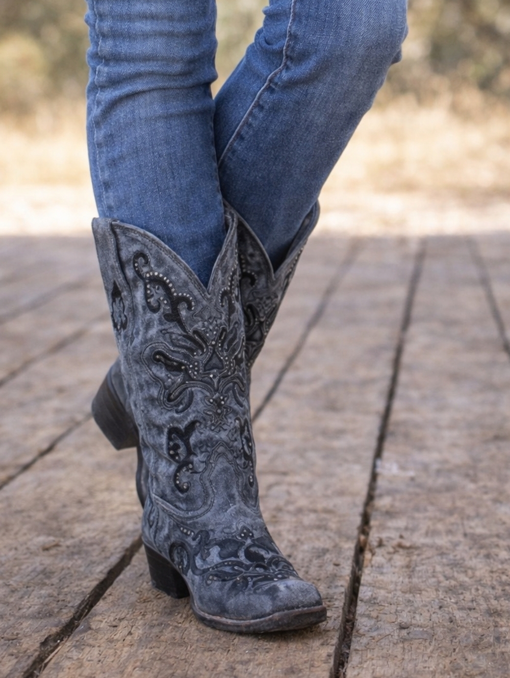 CORRAL A1130 Black Crater distressed square toe western cowgirl boots sz 9.5